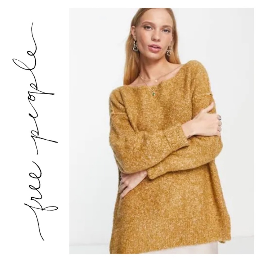 Free People Oversized Cozy Knit Sweater in Mustard.